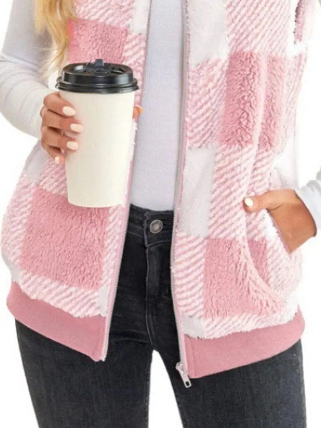 Full Size Color Block Zip Up Vest Coat Plus Size Simply Love