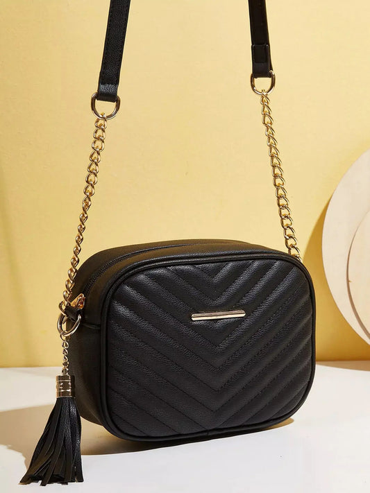 Quilted PU Leather Crossbody Bag with Tassel Simply Love