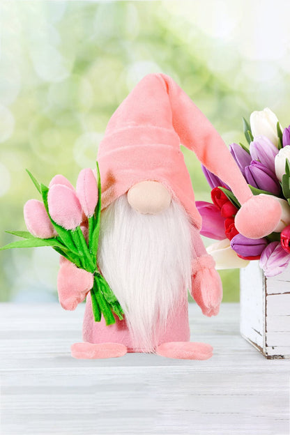 Standing Cute Plush Gnome with Tulip.