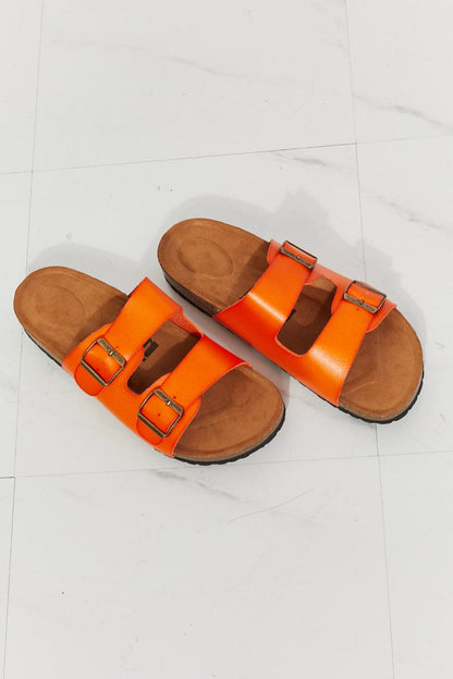 MMShoes Feeling Alive Double Banded Slide Sandals in Orange.