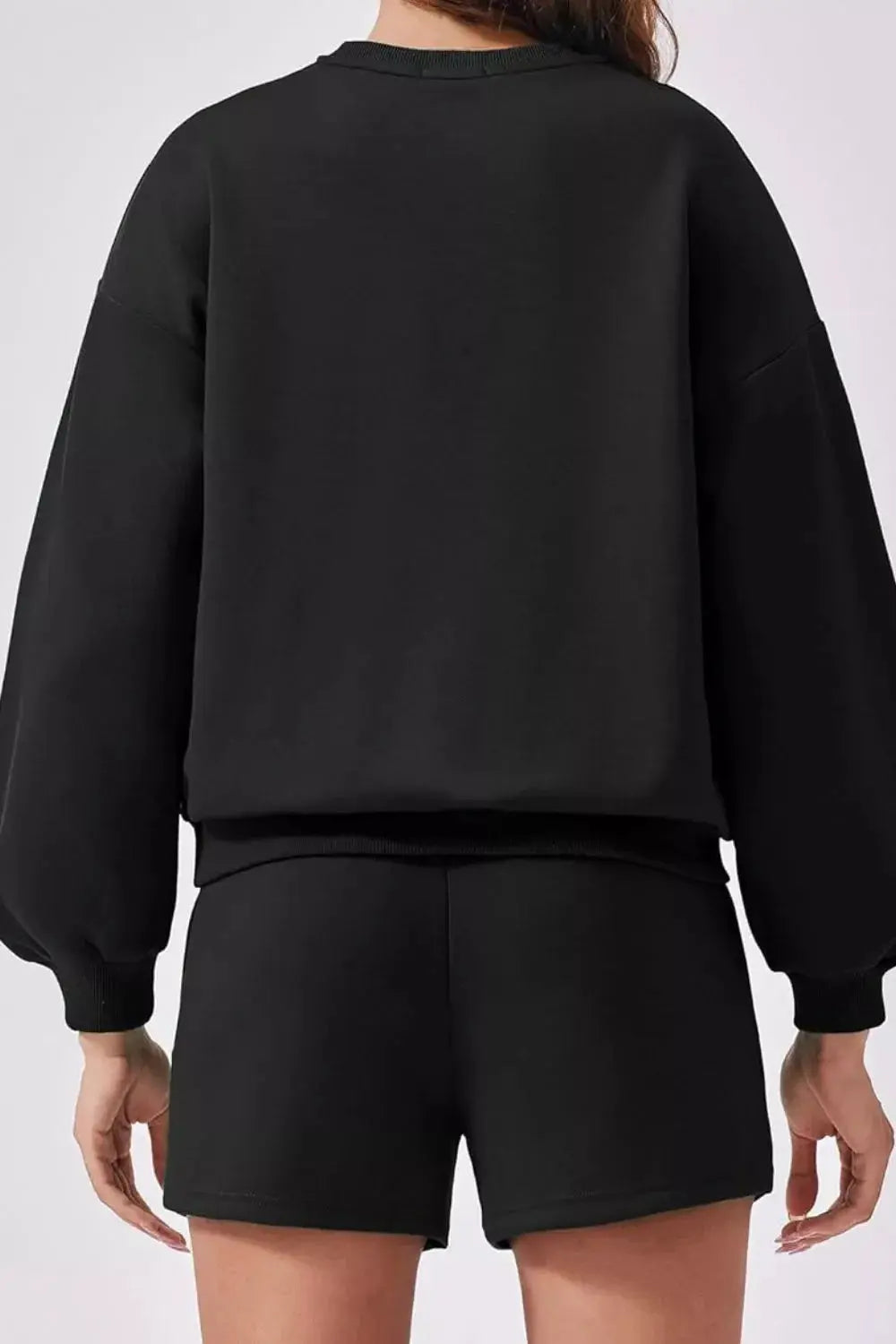 Beige Round Neck Sweatshirt And Drawstring Shorts Set For Women Simply Love