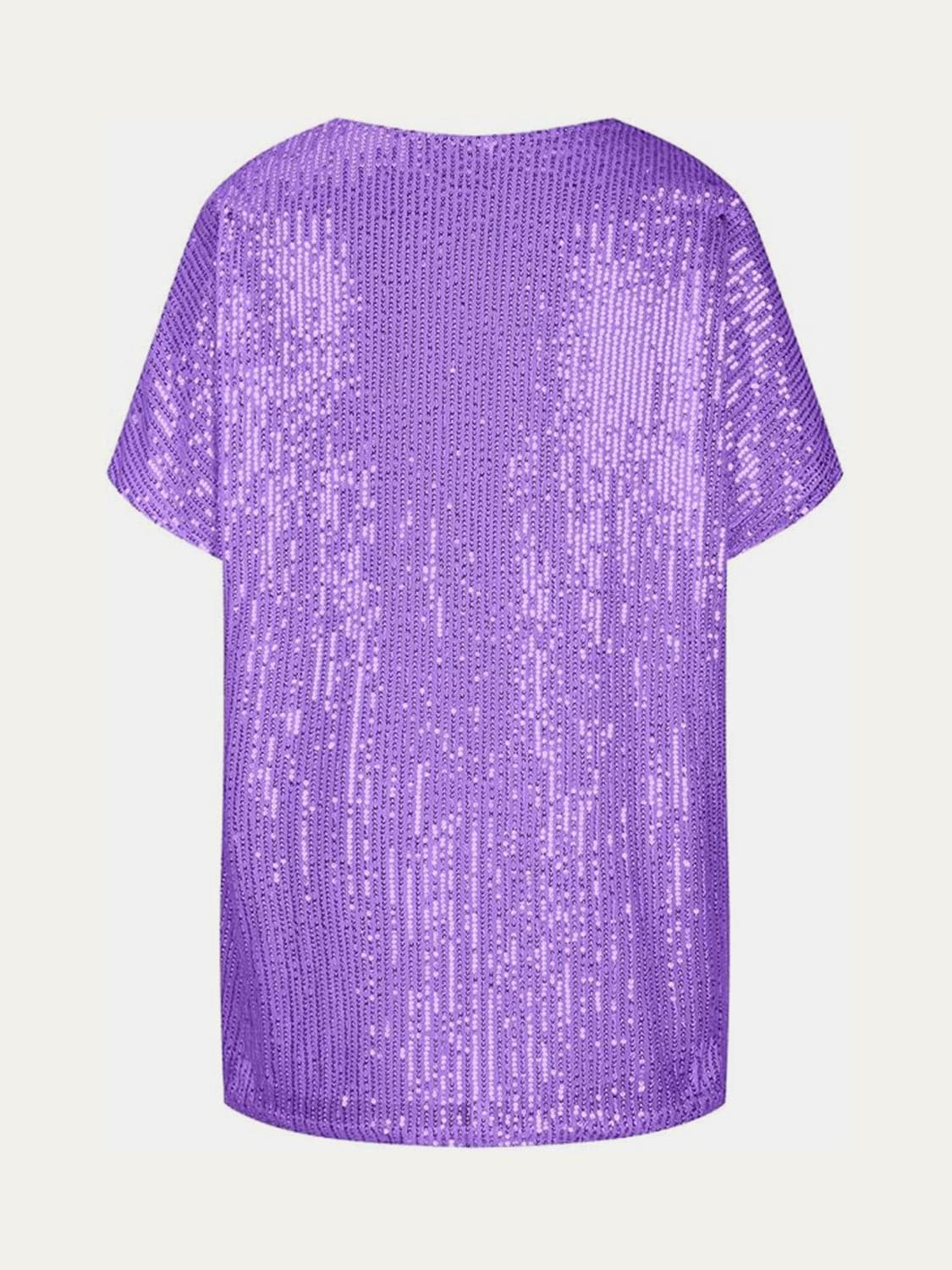 Full Size Sequin V-Neck Short Sleeve Top.