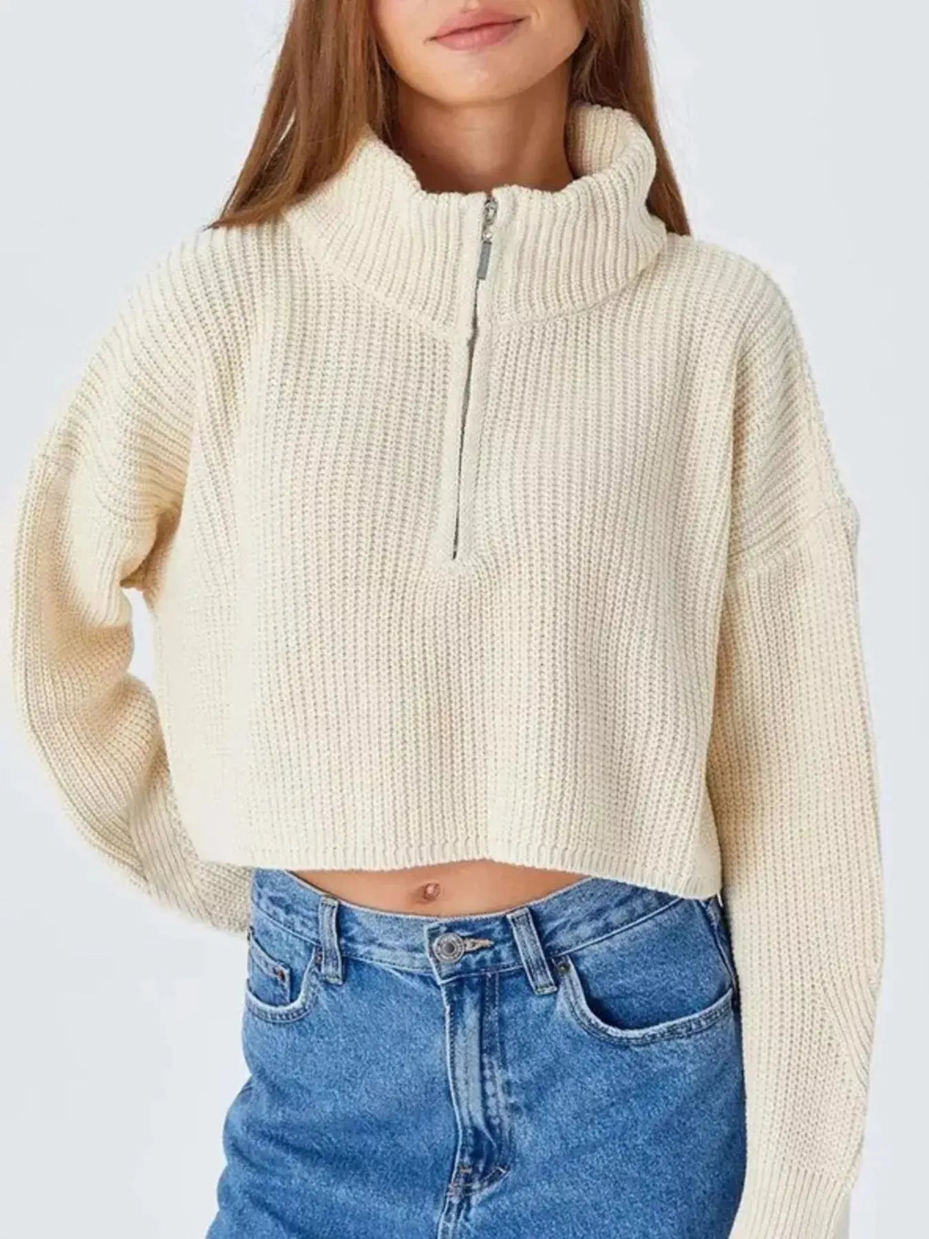 Half Zip Dropped Shoulder Sweater Simply Love