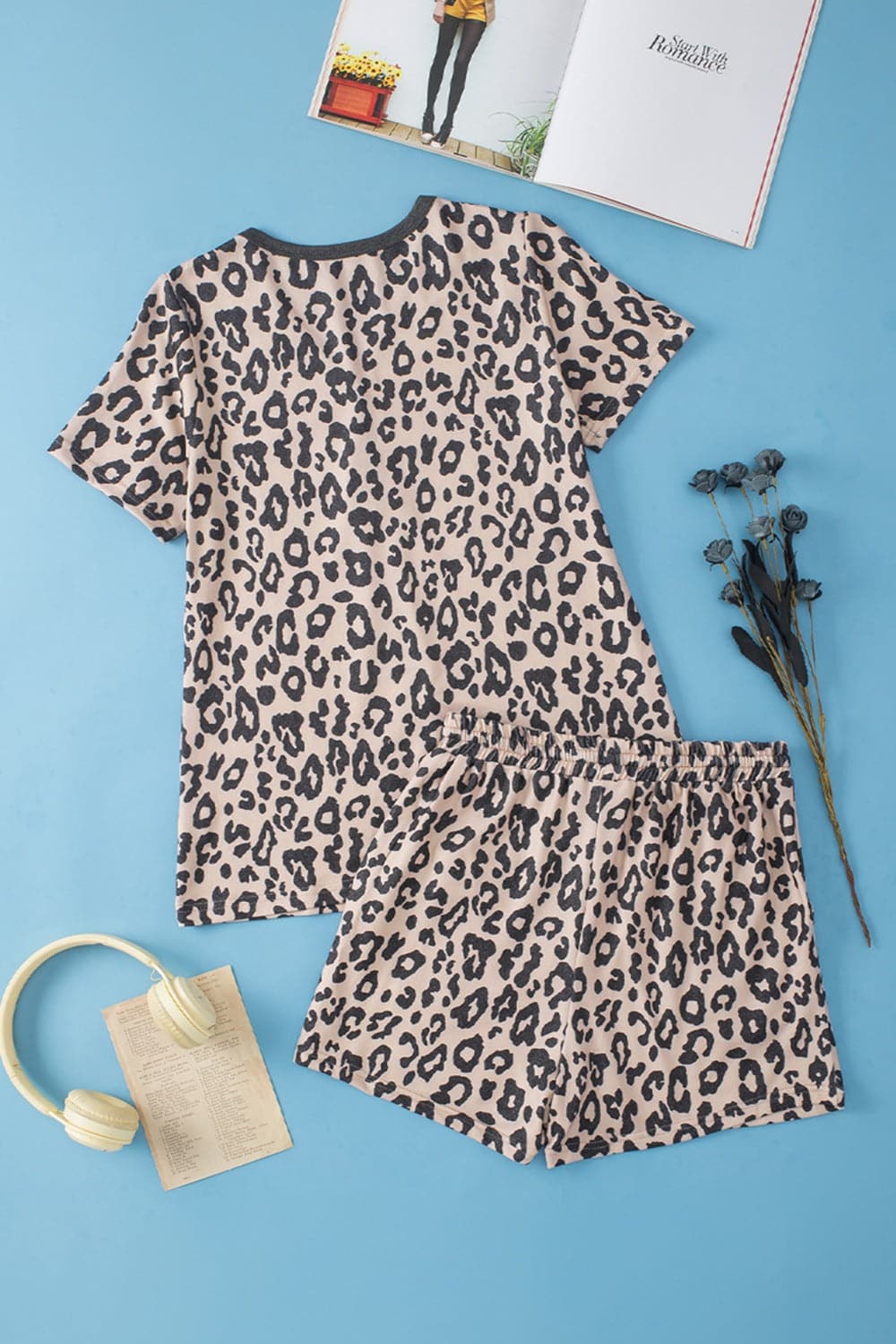 Leopard V-Neck Top and Shorts Set.