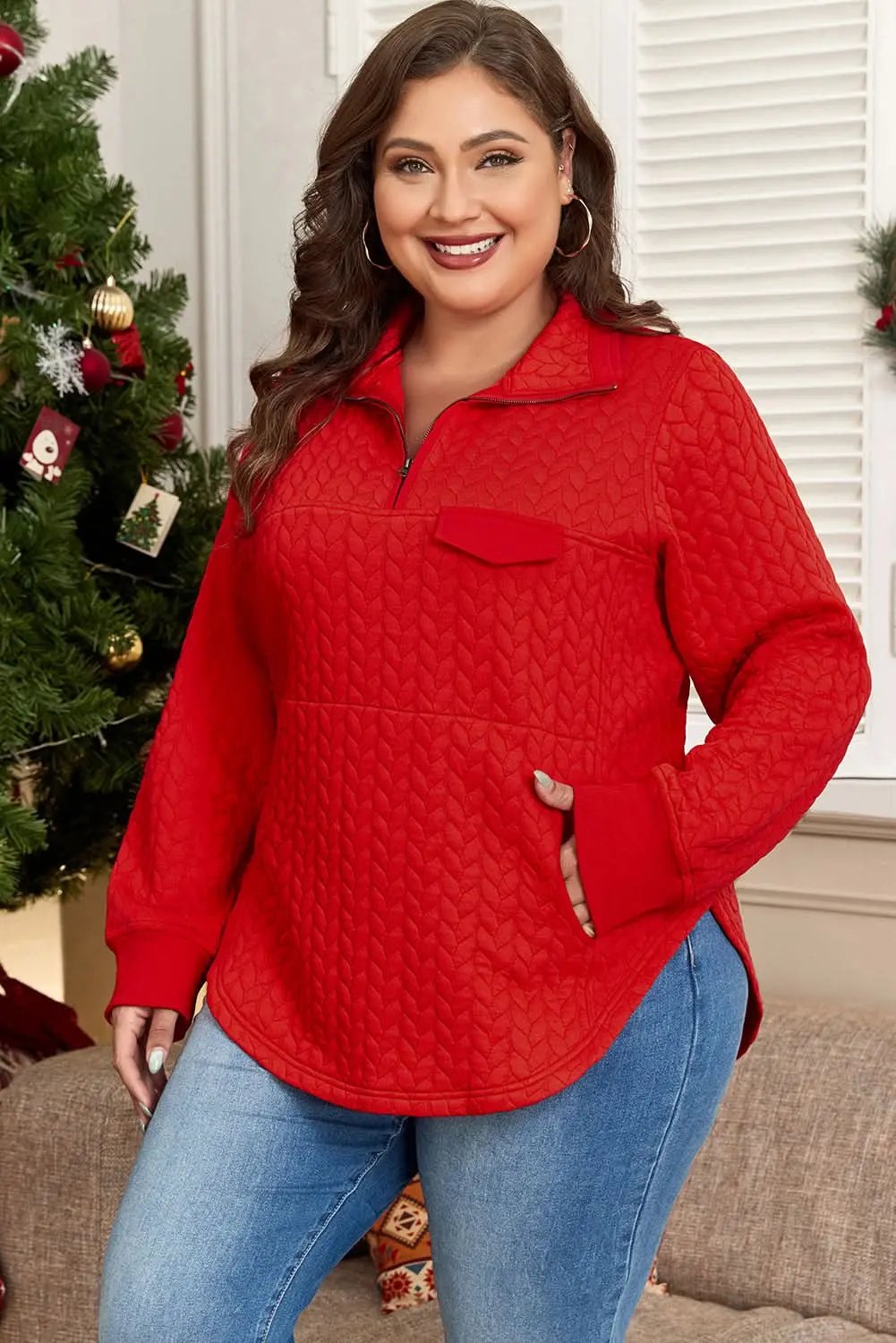 Tomato red plus size pullover - Love Salve 