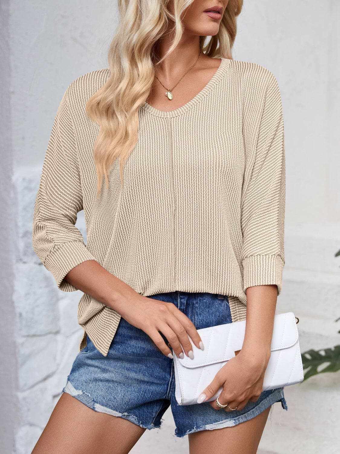 Textured 3/4 sleeve blouse - Love Salve 