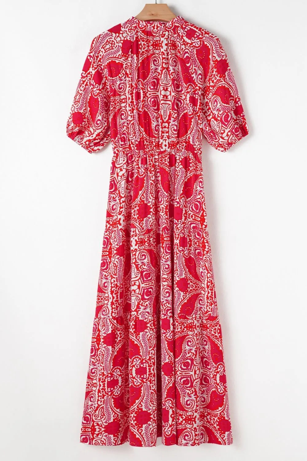Paisley Print Side Slit Puff Sleeve High Waist Maxi Dress