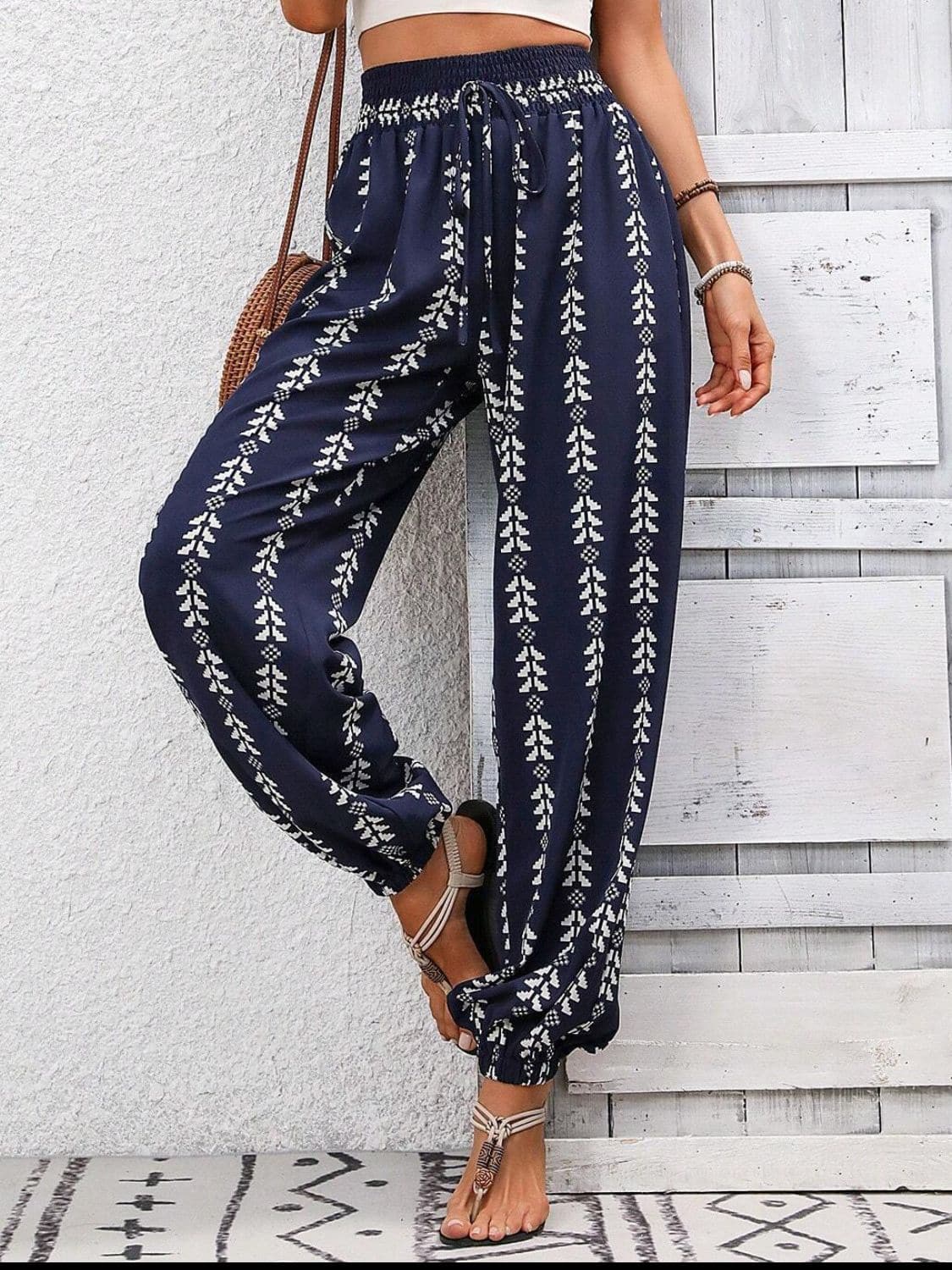 Tied Printed High Waist Pants.