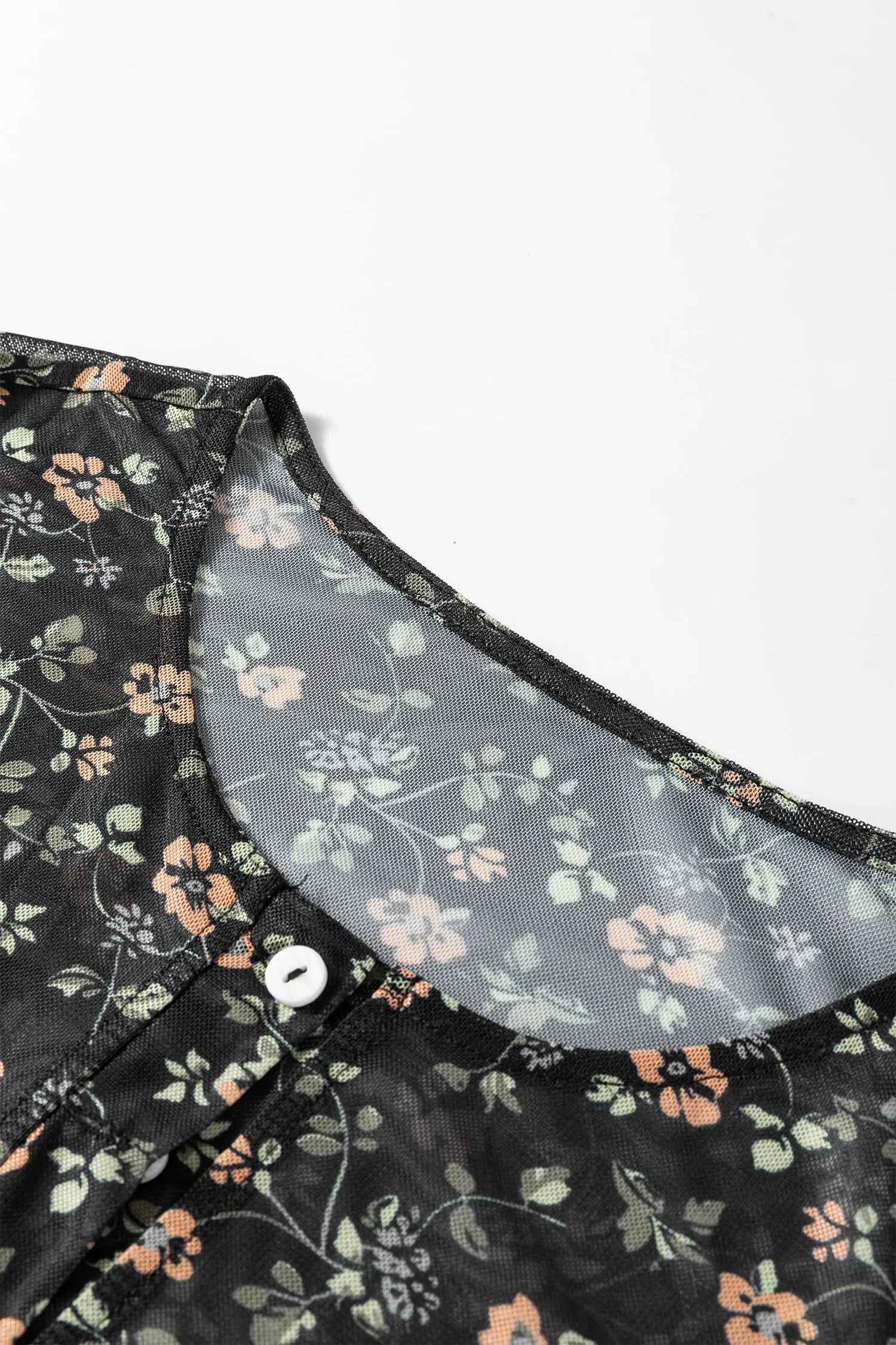 Black Floral Print Mesh Tank Cardigan Set 2pc Button Front Slim Dear-Lover Dropshipping