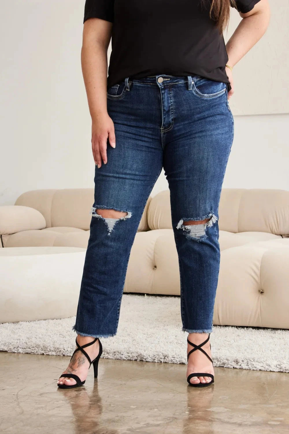 RFM Crop Dylan Full Size Tummy Control Distressed High Waist Raw Hem Jeans Coco’s Tee Boutique