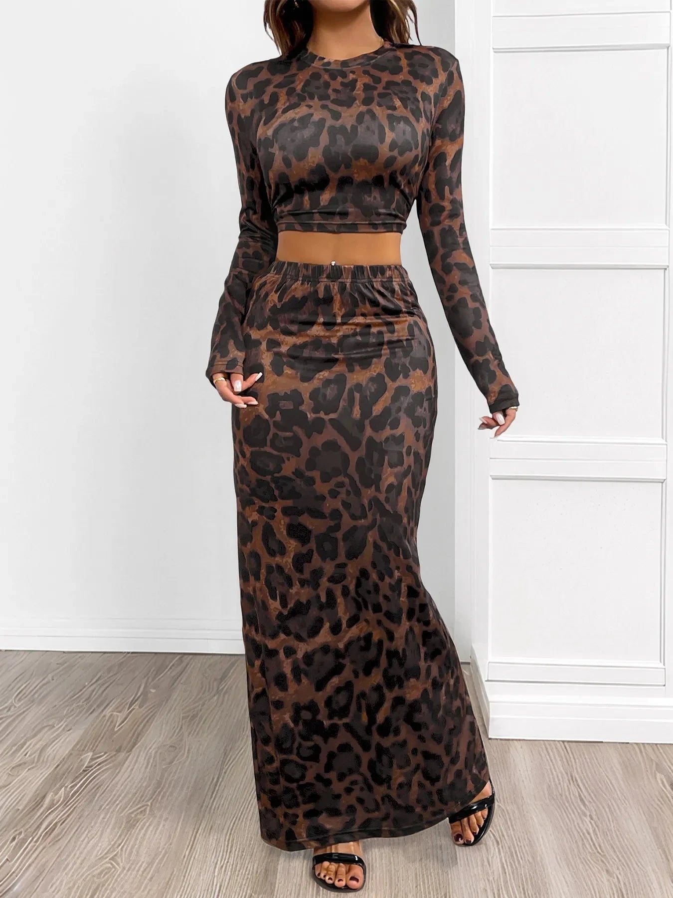 Leopard Round Neck Top and Skirt Set Coco’s Tee Boutique