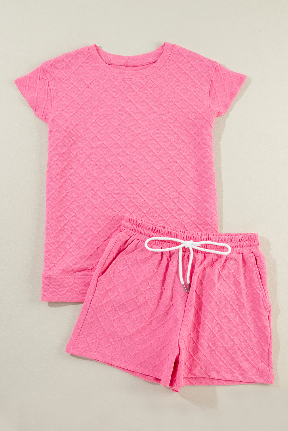 Sachet pink checkered lounge set with drawstring shorts