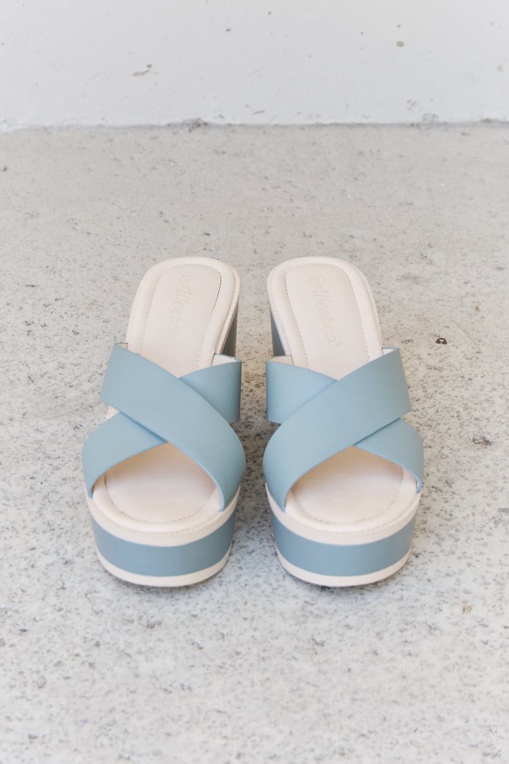 Weeboo Cherish The Moments Contrast Platform Sandals in Misty Blue.