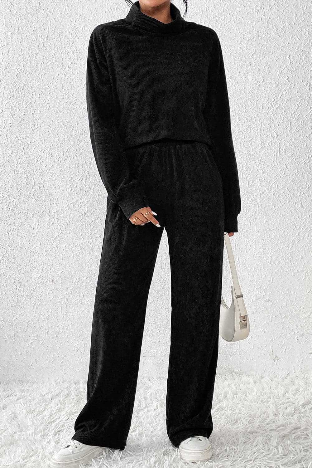 Ribbed Long Sleeve Top and Pants Set.