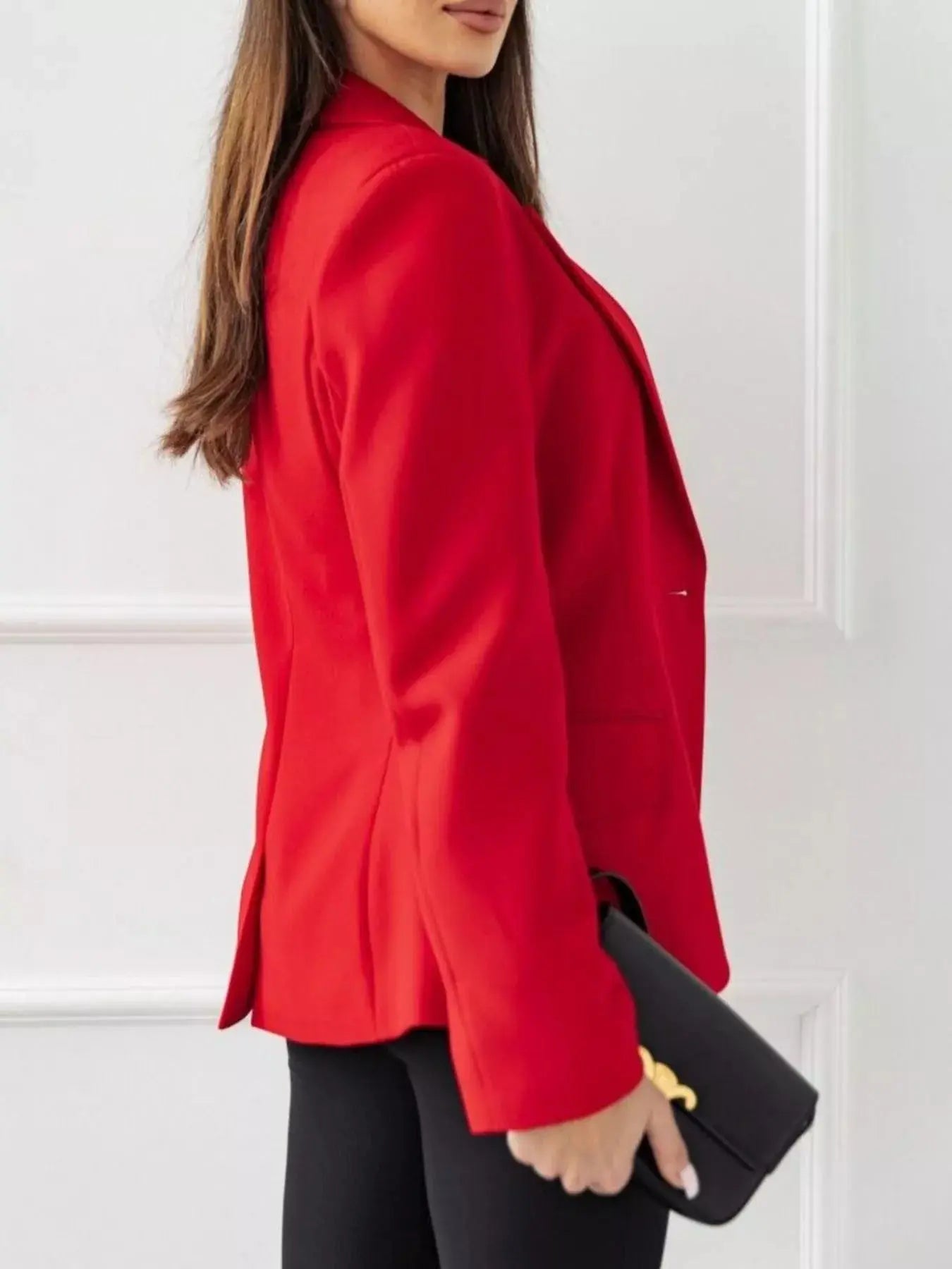 Lapel Collar One Button Blazer Simply Love