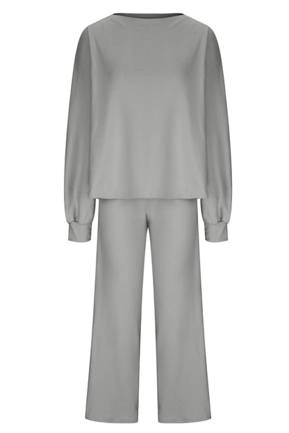 Sleek Basic Two-Piece Long Sleeve Top and Pants Set