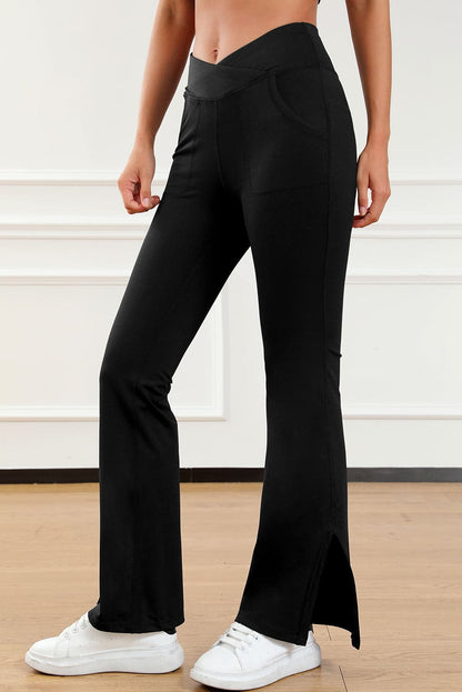 Wide Waistband Slit Bootcut Active Pants.