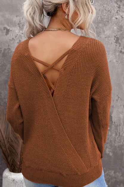 Crisscross Back Boat Neck Sweater