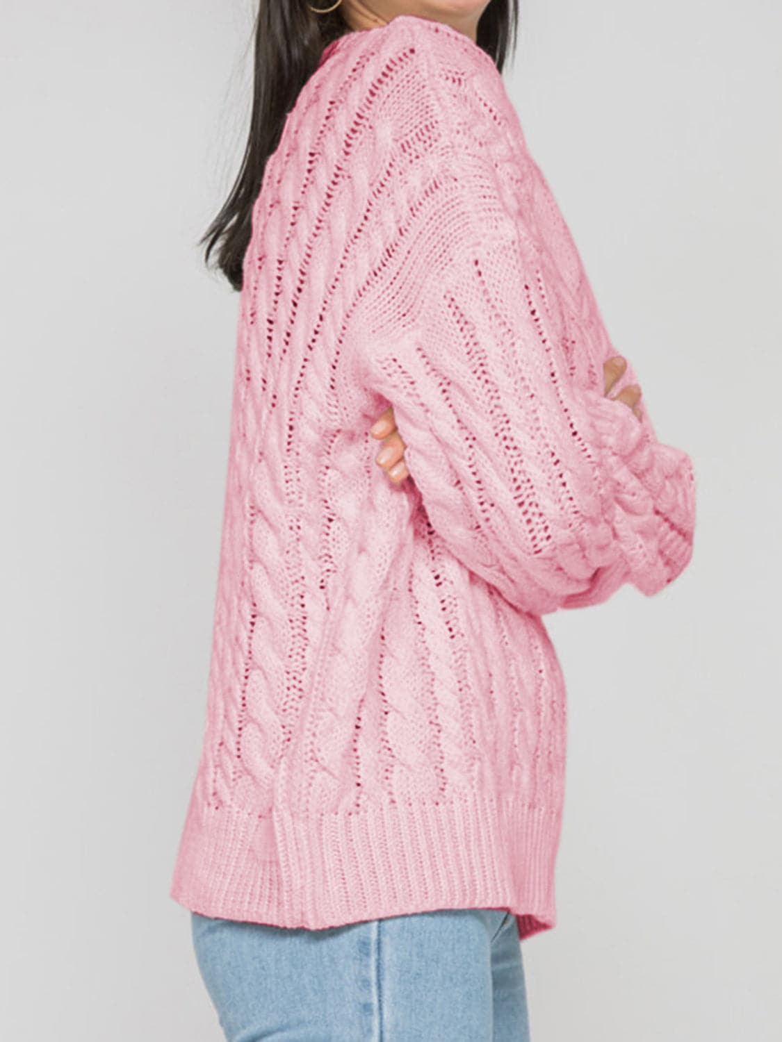 Openwork Round Sleeve Cable-Knit Sweater.