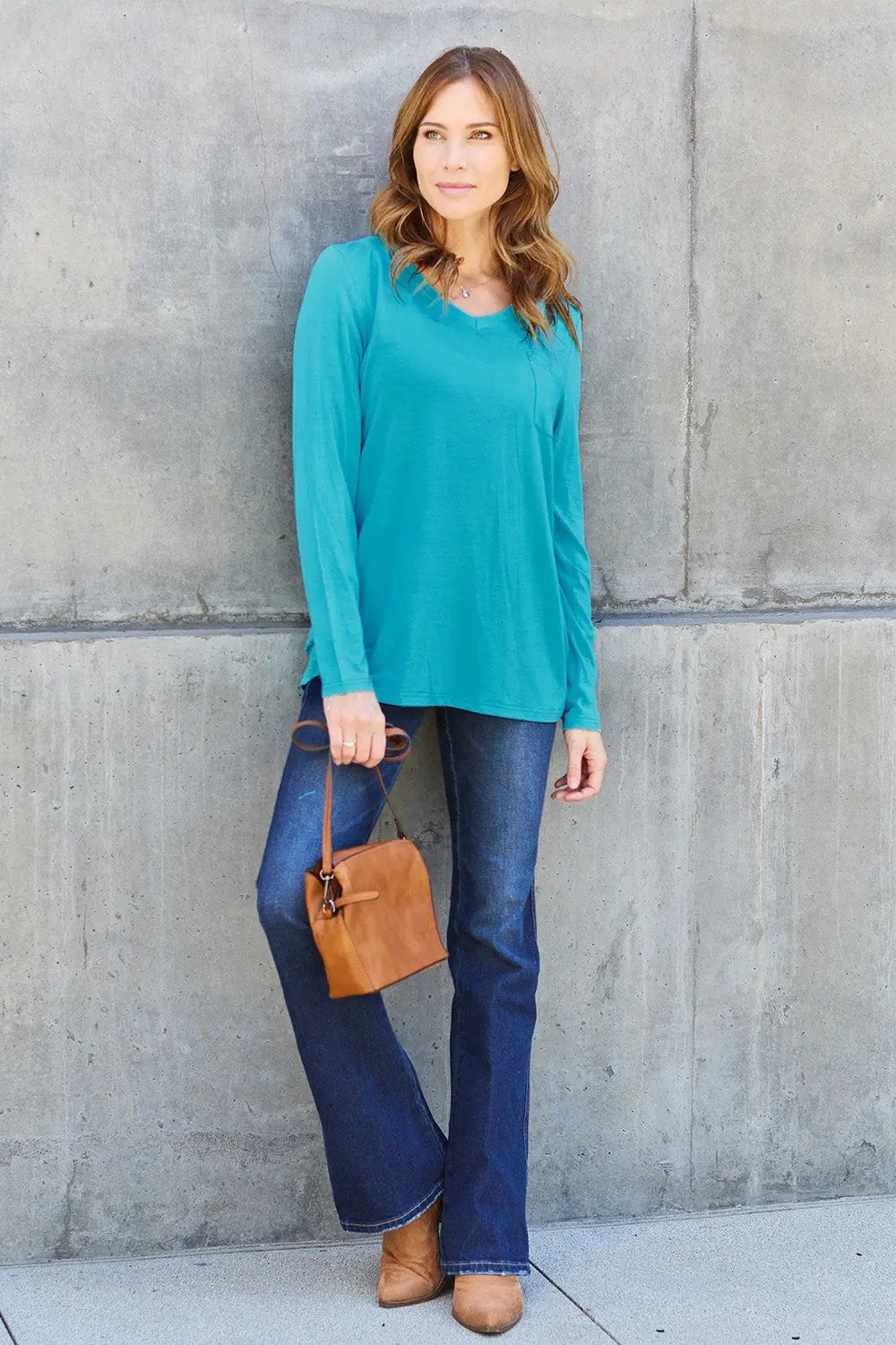 Basic Bae Full Size V-Neck Long Sleeve Top - Love Salve