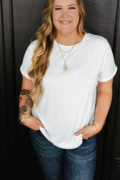 Chic white rolled sleeve plus size tee for effortless style