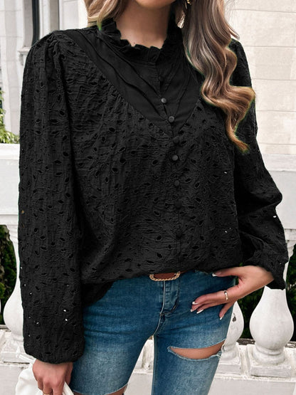 Frill Round Neck Long Sleeve Shirt.