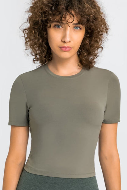 Round Neck Short Sleeve Yoga Tee.