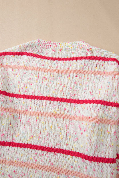 Pink Stripe Drop Shoulder Side Split Plus Size Sweater