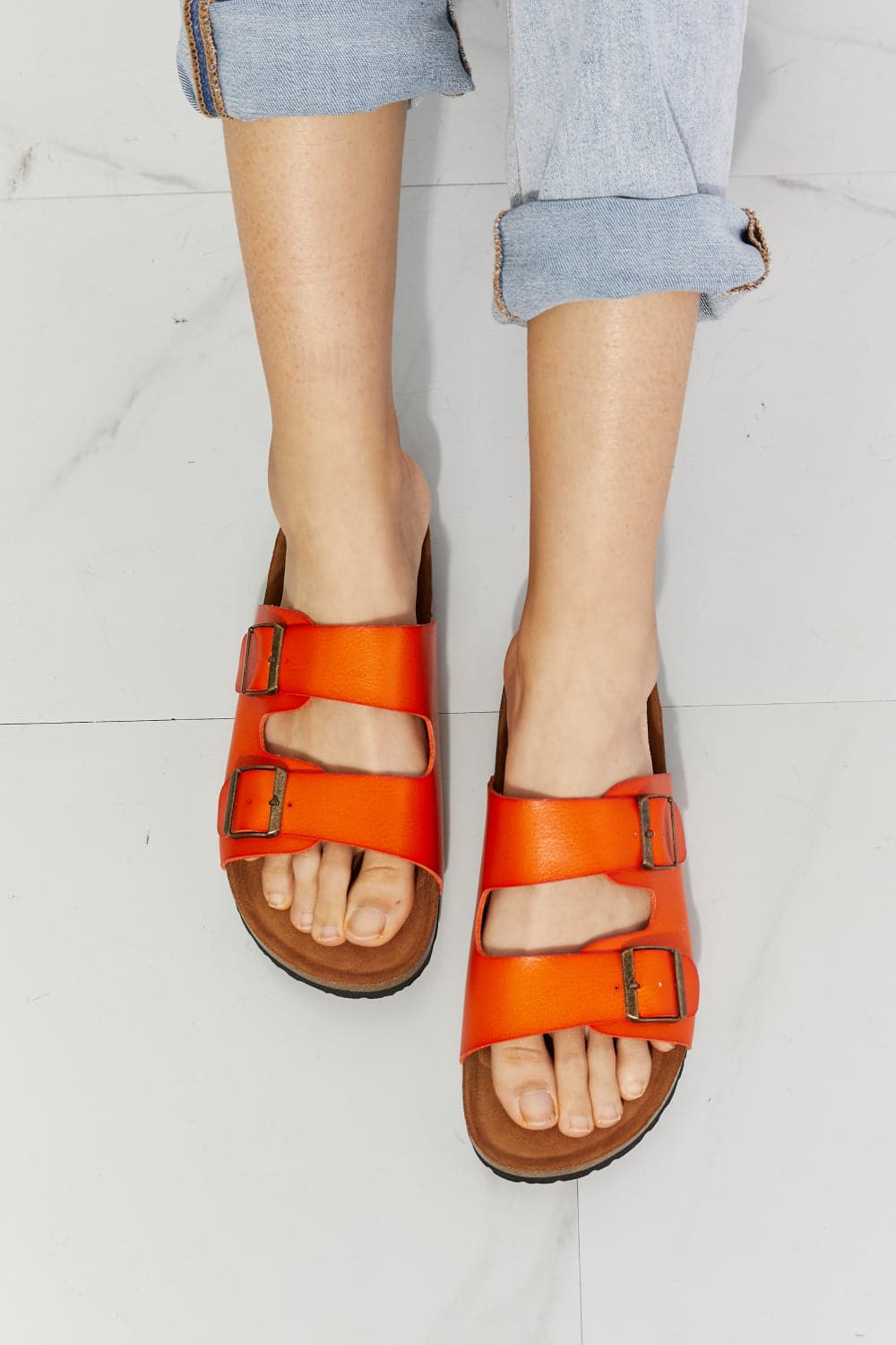 MMShoes Feeling Alive Double Banded Slide Sandals in Orange.