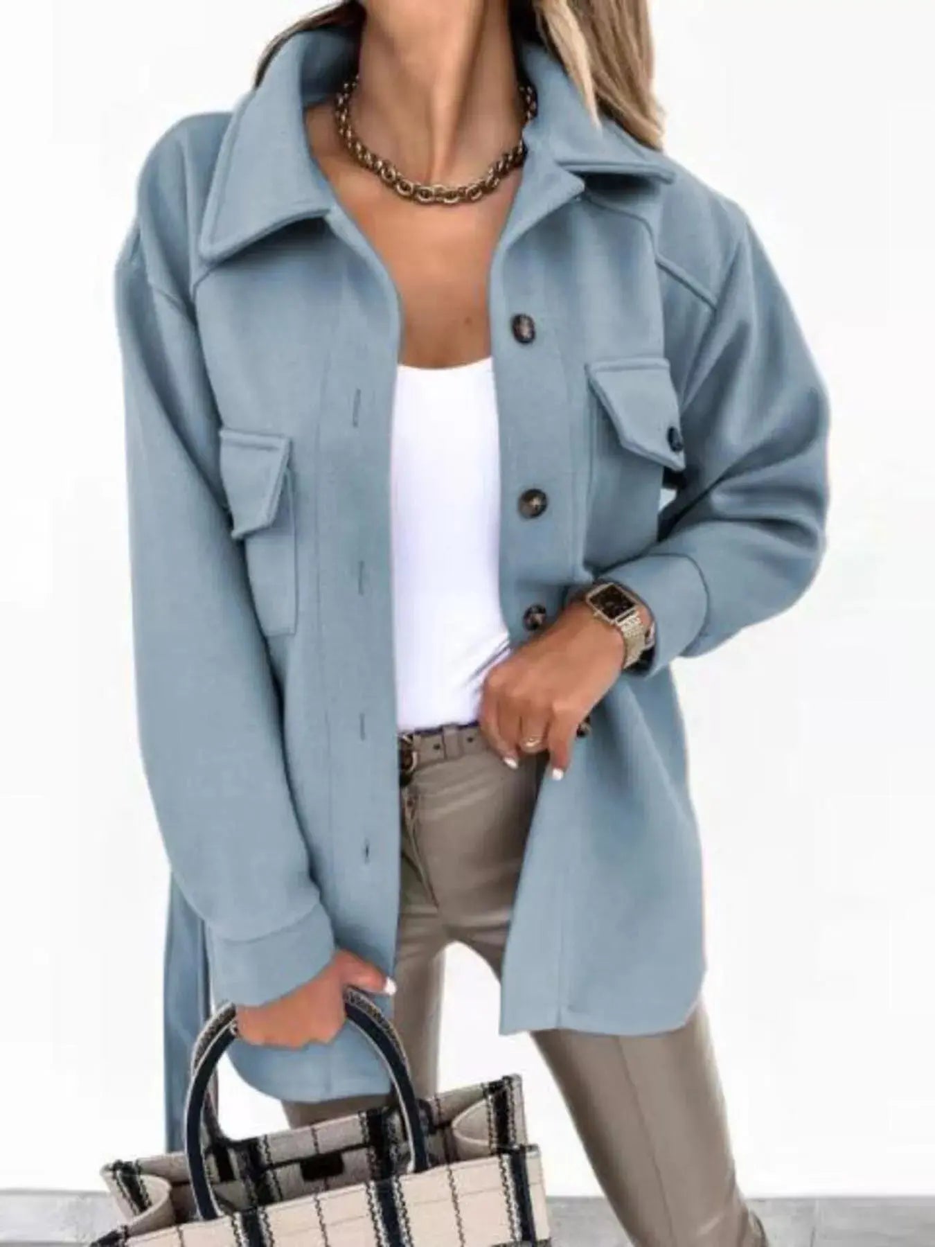Button-Down Tie Waist Coat Simply Love