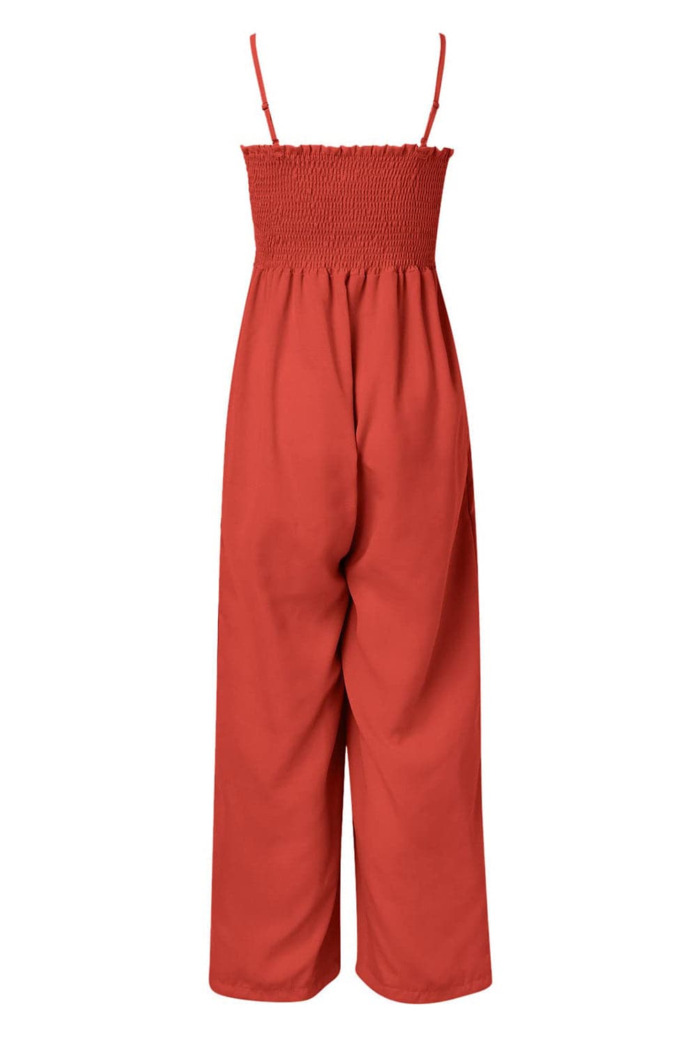 Smocked Spaghetti Strap Wide Leg Jumpsuit.