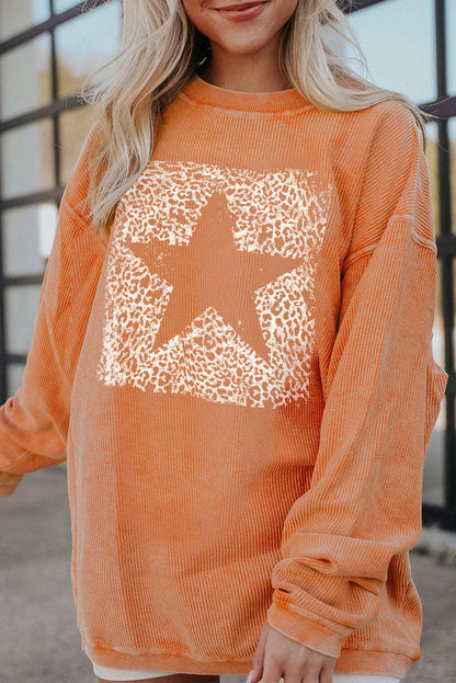 Star Round Neck Long Sleeve Oversize Sweatshirt.