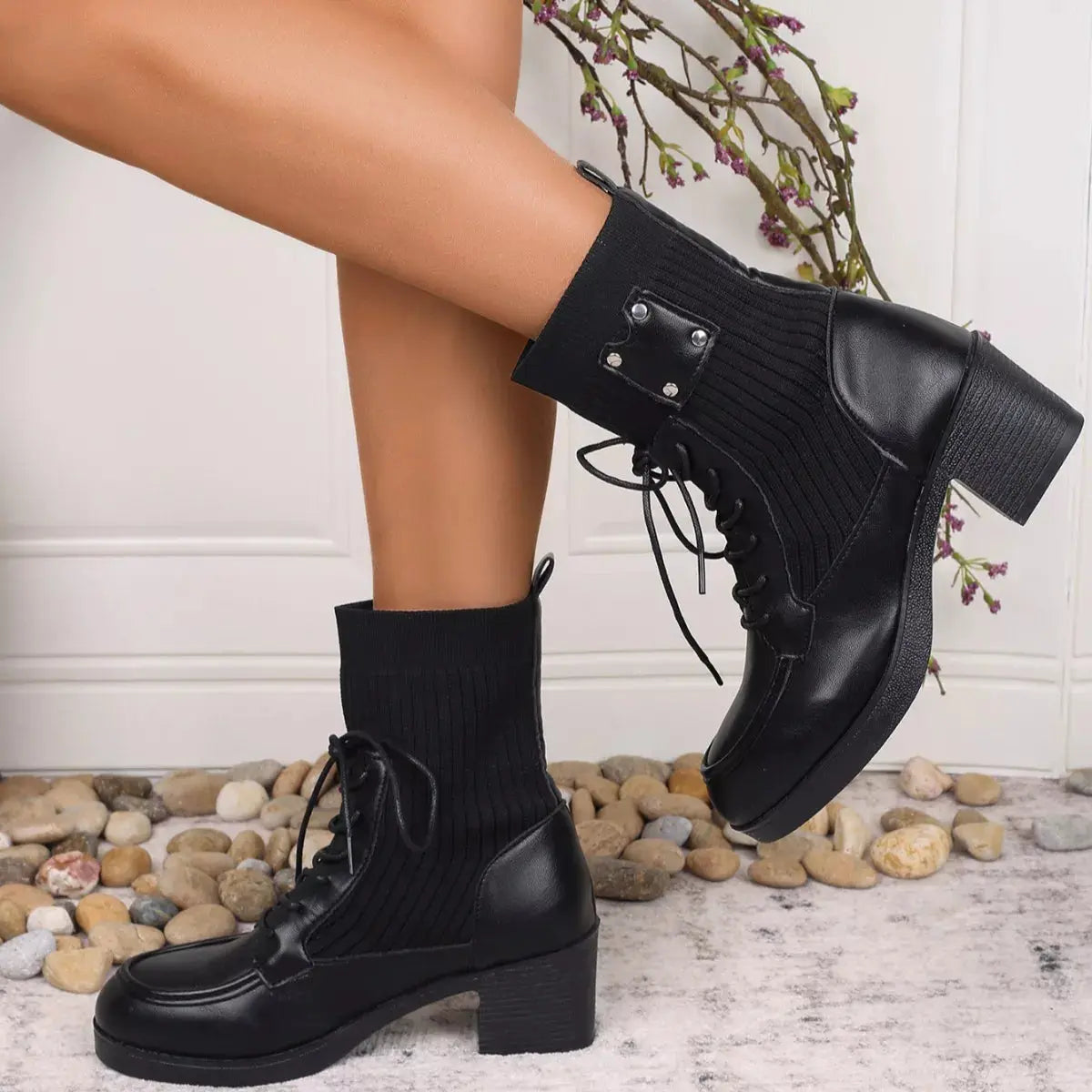 Lace Up Block Heels Boots Simply Love