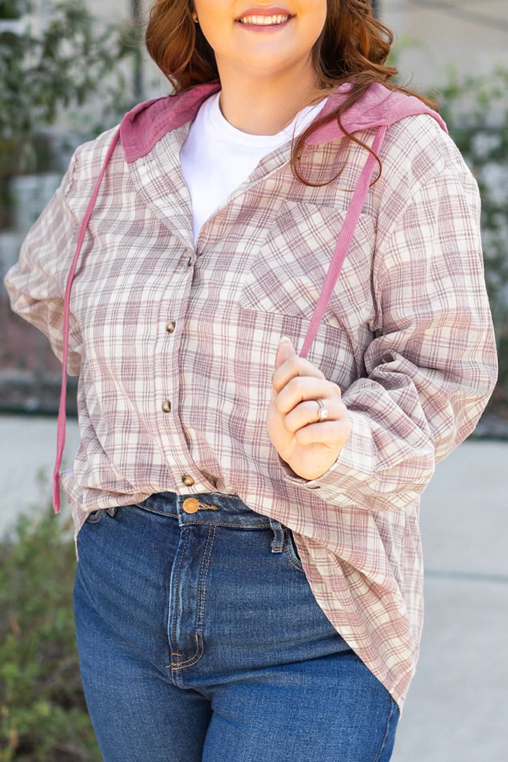 Bonbon plus size plaid hooded shirt - Love Salve 