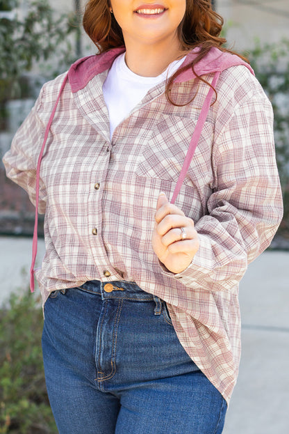 Bonbon plus size plaid hooded shirt