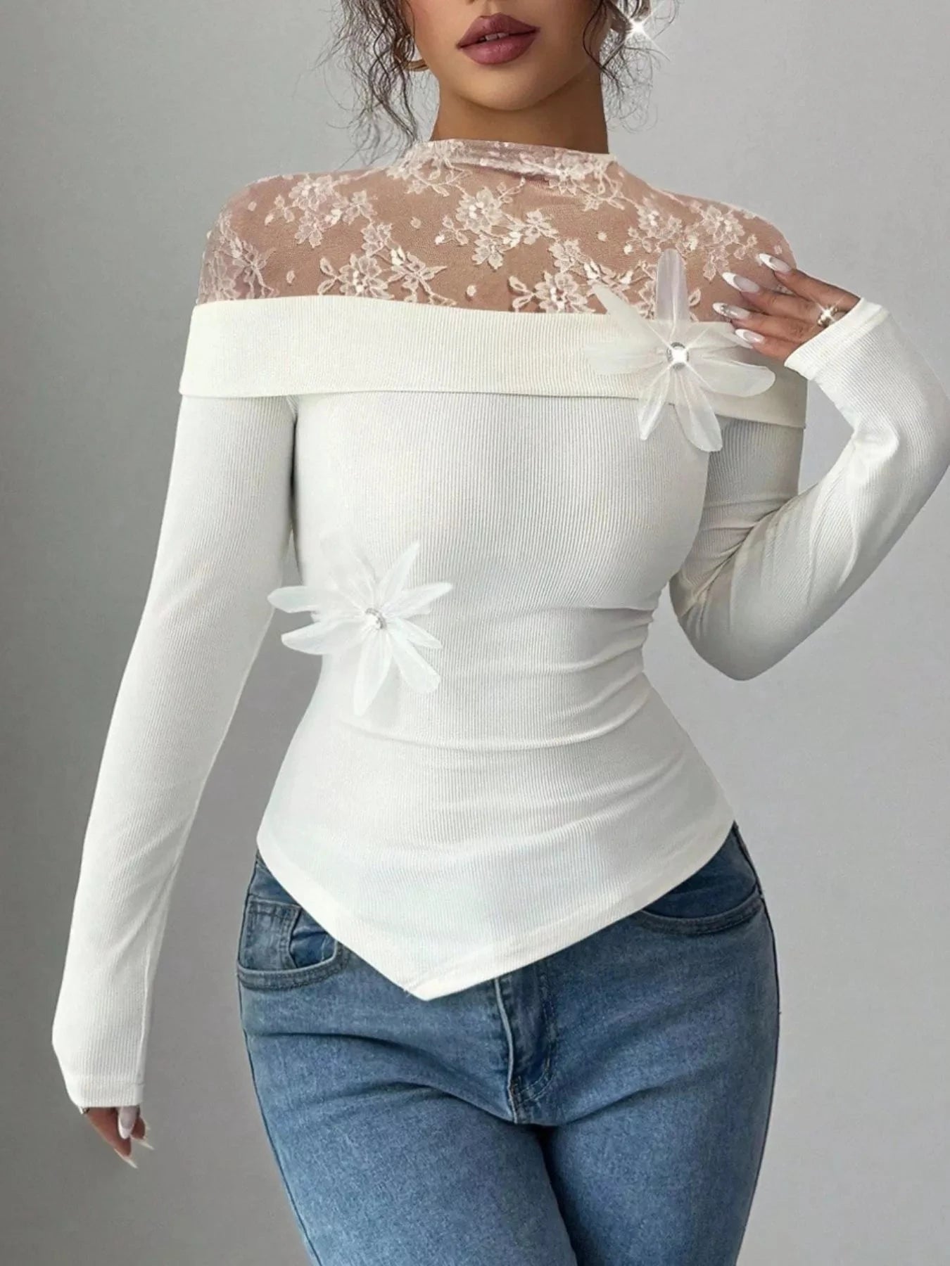 Lace Detail Long Sleeve Top Simply Love
