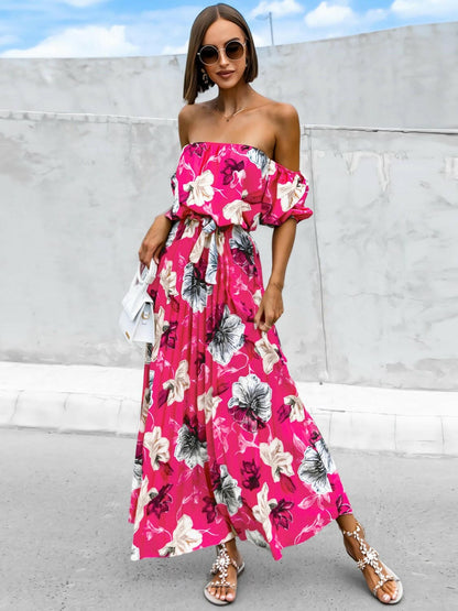 Pleated Floral Off-Shoulder Short Sleeve Midi DressPleated Floral Off-Shoulder Short Sleeve Midi Dress
 Step into elegance with our Pleated Floral Off-Shoulder Short Sleeve Midi Dress. Embrace sophistication effortleLove Salve -Shoulder Short Sleeve Midi Dressjust arrived