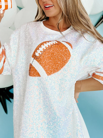 Glamorous sequin oversized football tee with half sleeves