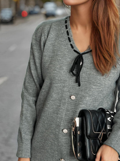 Tied V-Neck Long Sleeve Sweater