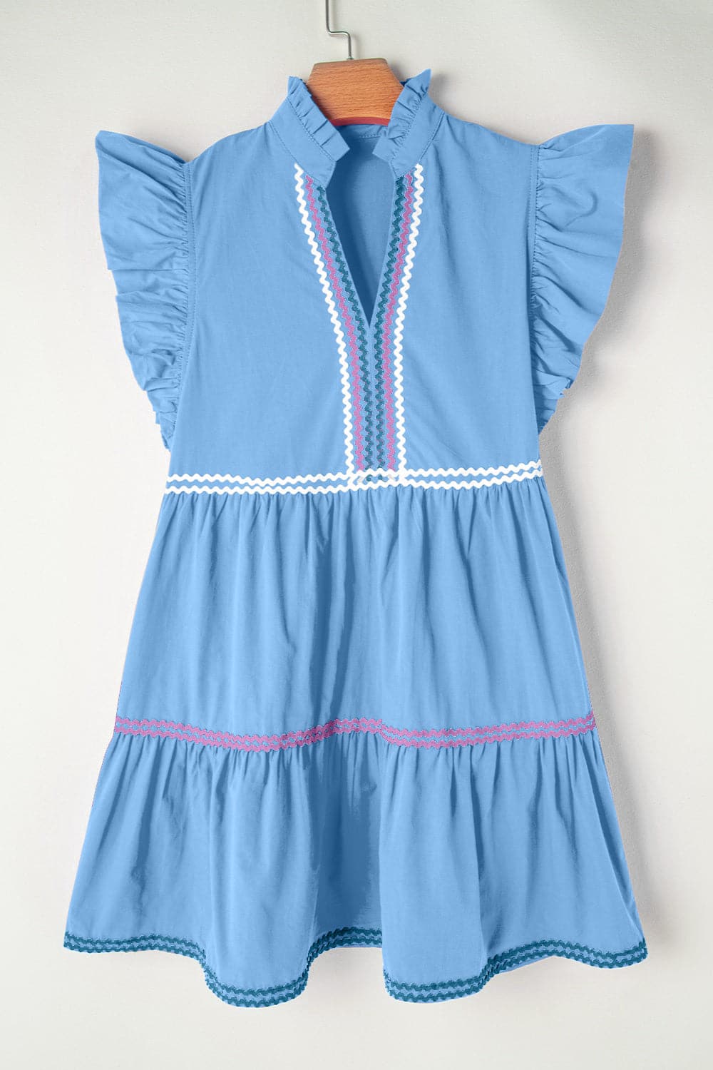 Ruffled Notched Cap Sleeve Mini Dress.