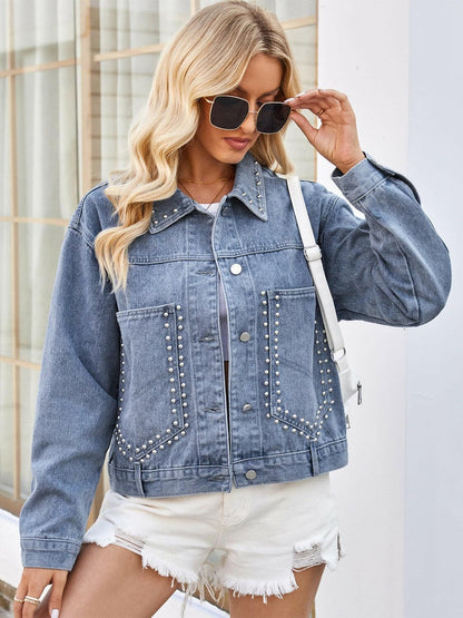 Studded Long Sleeve Denim Jacket.