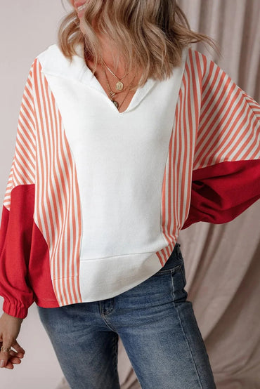 Collared striped long sleeve sweatshirt for a casual look