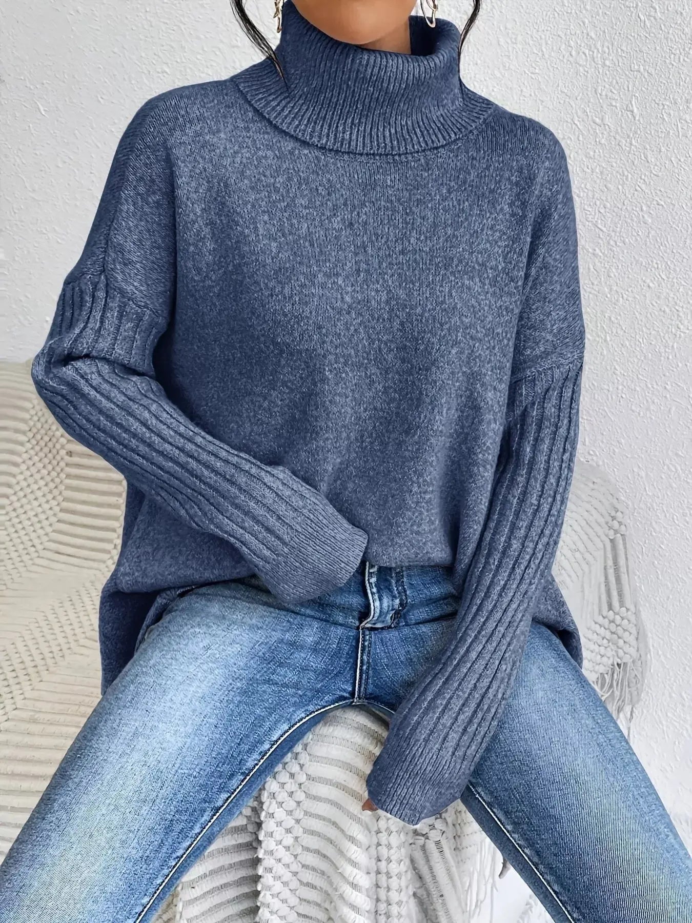 Turtleneck High-Low Hem Sweater Simply Love