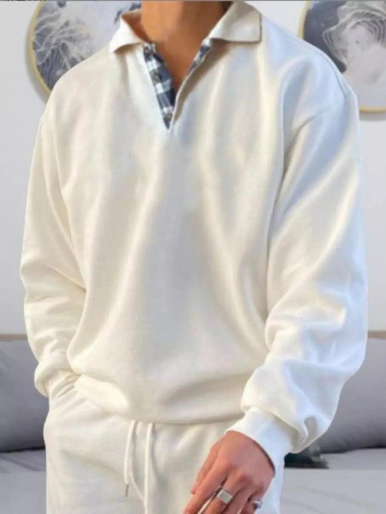 Men's Plus Size Casual Polo Collar Long Sleeve Top Simply Love