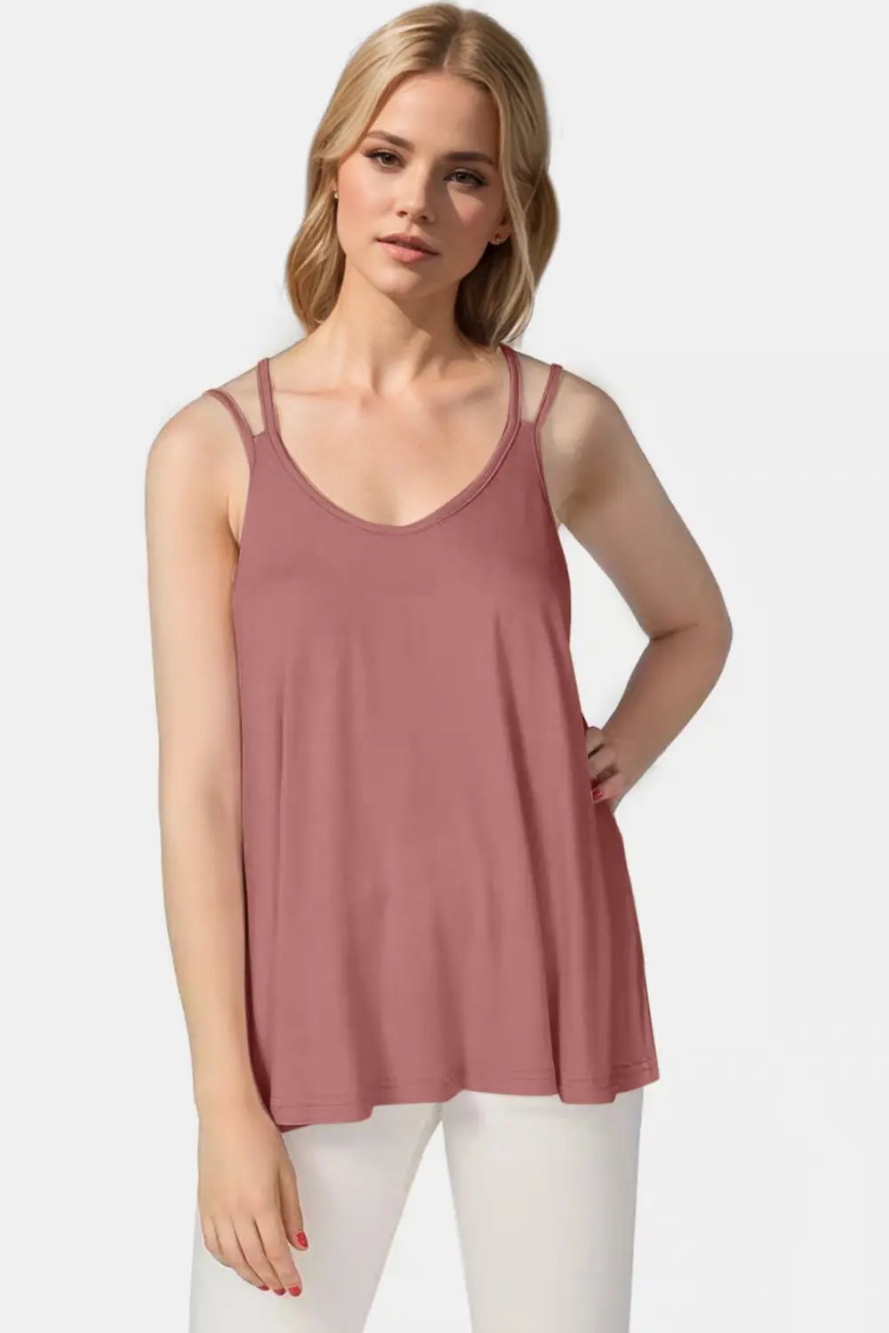 Basic Bae Bamboo Scoop Neck Double Spaghetti Straps Cami - Love Salve