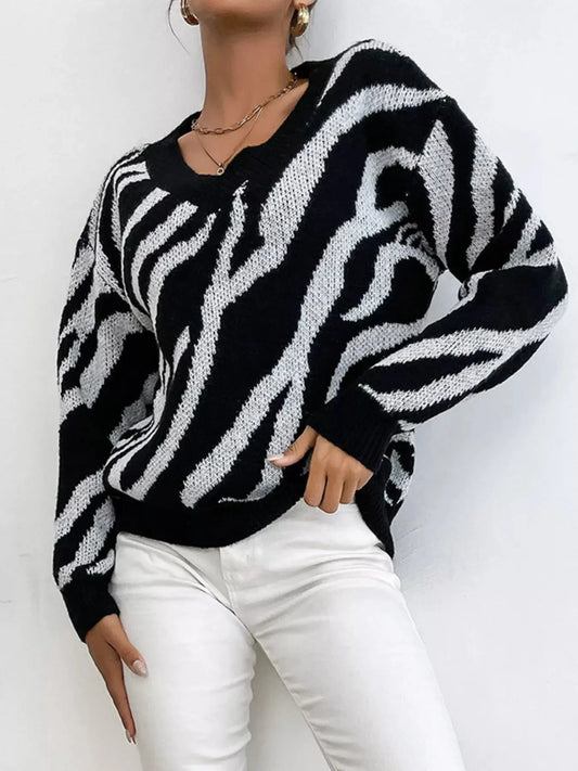 Zebra Print Relaxed Fit Pullover Sweater Simply Love