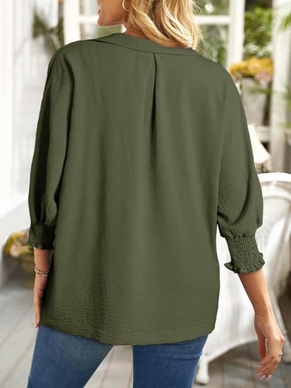 Elegant Johnny Collar Three-Quarter Sleeve Blouse