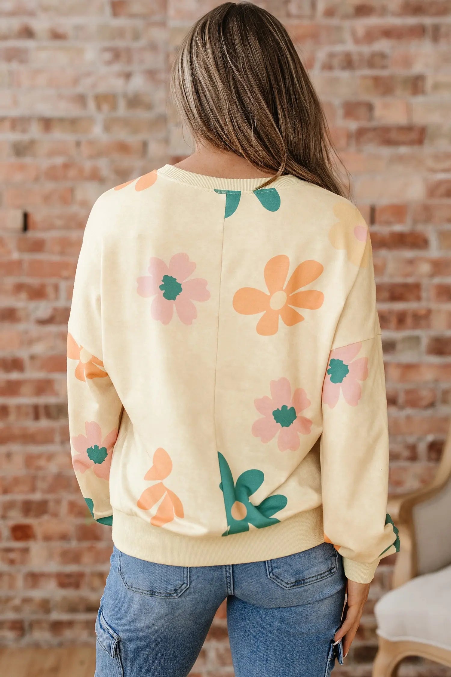 Dear-Lover Khaki Floral Sweatshirt Women's Daily French Terry Pullover - Relaxed Fit Dear-Lover Dropshipping