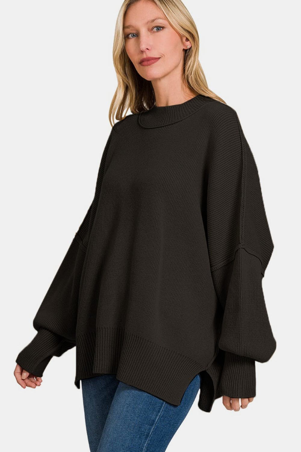 Zenana Side Sit Oversize Sweater.