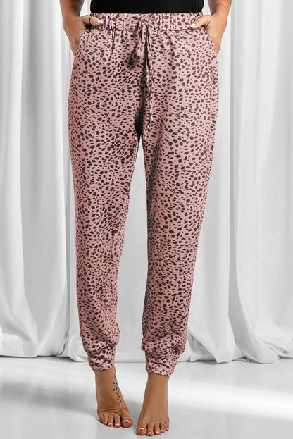 Full Size Leopard Drawstring Pocketed Pants.